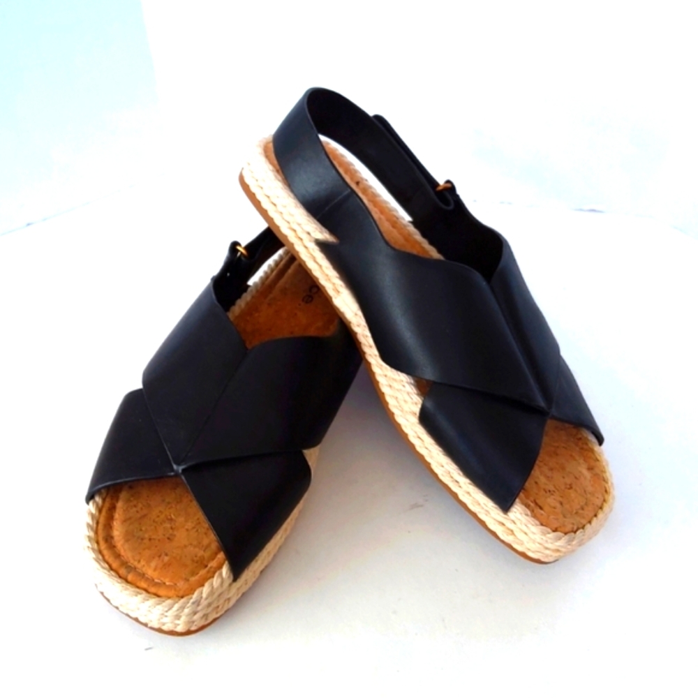 Vince black leather espadriles sandals cross strap square toe